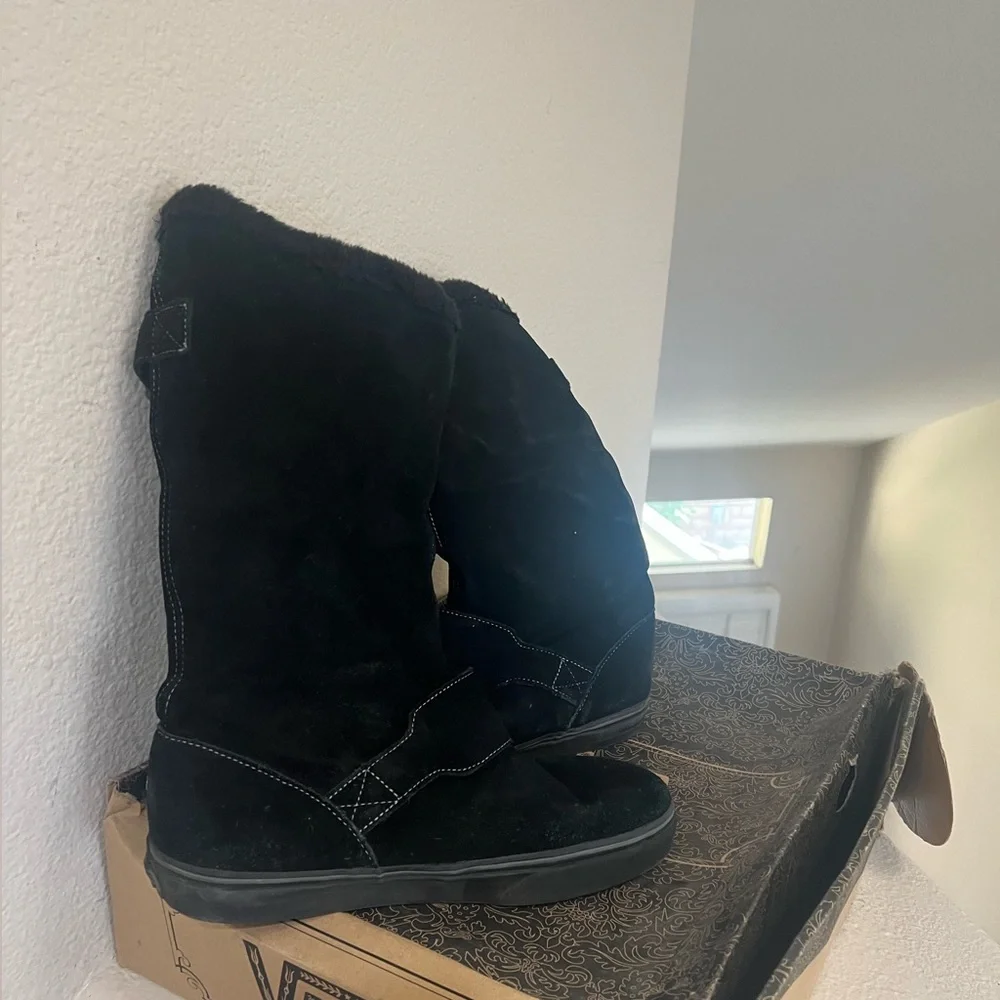 Vans Off The Wall Suede Leather Buckle Black Knee High Boots‎ 8.5